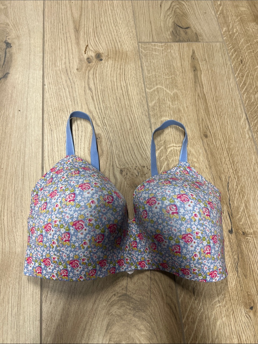 knix Blue Floral Padded Bra with Pink Accent Flowers